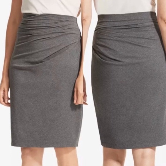 MM LAFLEUR GRAY CHECK SIDE RUCHED LINED SIDE ZIP PENCIL SKIRT SIZE LARGE EUC